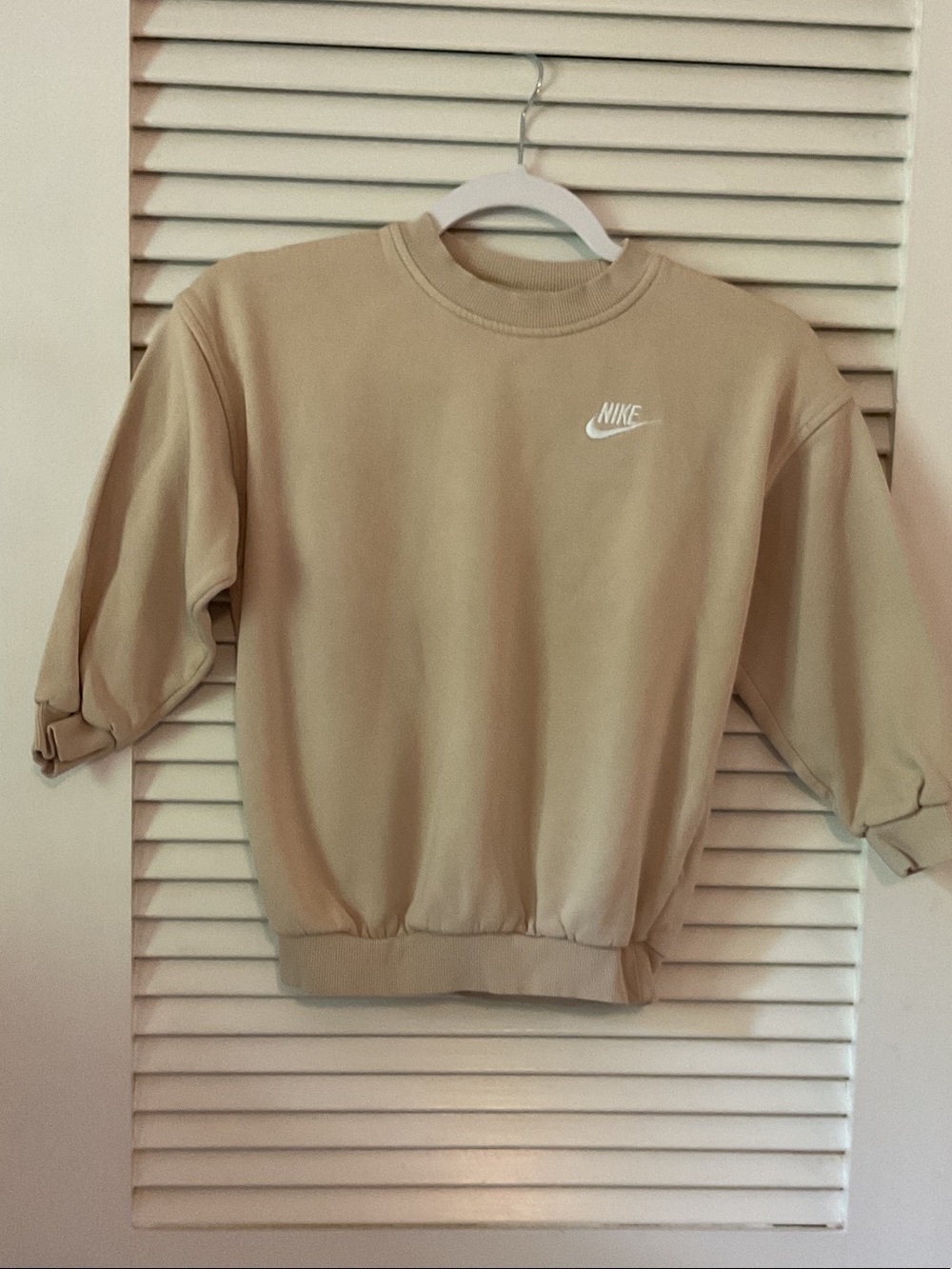 Kids size xs Nike Tan Crewneck Sweatshirt with White Swoosh